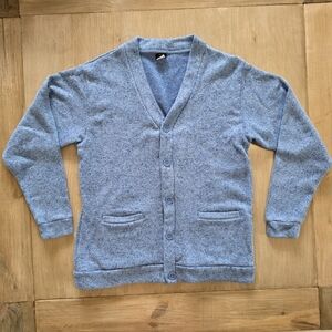 Vintage HABAND Blue Knit Cardigan 100% Polyester Button Front Sweater Size Med
